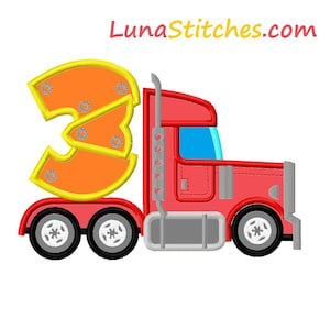 Caminhão resistente número três 3 APPLIQUE bordado design 3 tamanhos DOWNLOAD INSTANTÂNEO