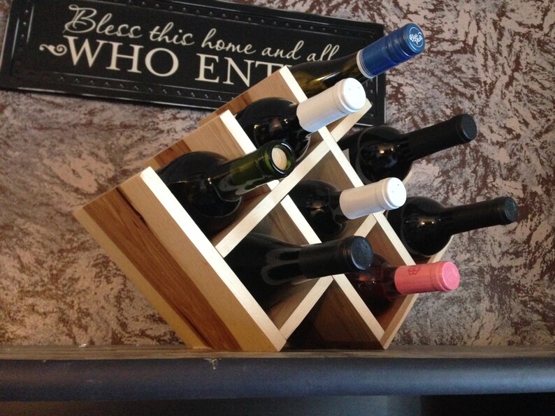 Wine Rack Table Top Solid Hickory 8 bottles Etsy