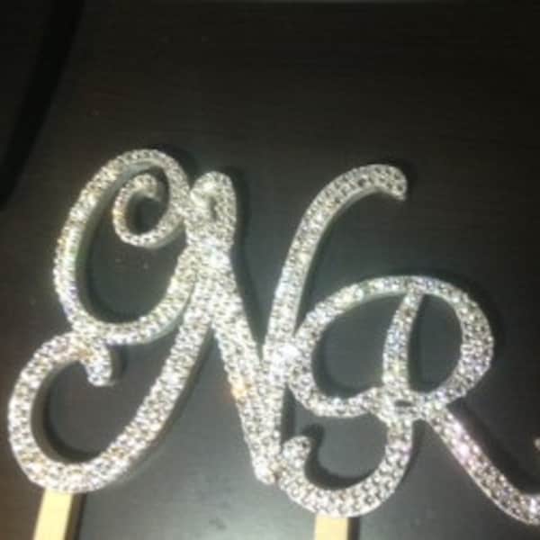 Monogram Wedding Cake Topper up to 3 Initials, Crystal Initials, Any Letters,