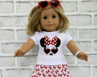 Shirt with Flag & Red Ruffled Skirt made for 18" American Girl Doll Clothes 