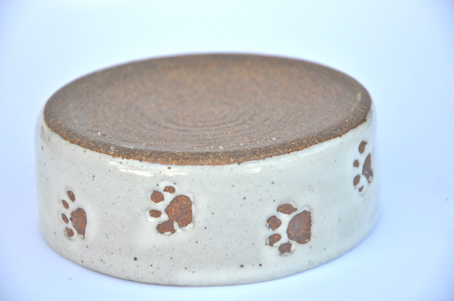 Small ceramic dog bowl with paw prints white pottery dog Etsy