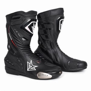 Black Motorcycle Racing Boots, Armored Moto Riding Boots, Protective Biker Track Footwear for Men