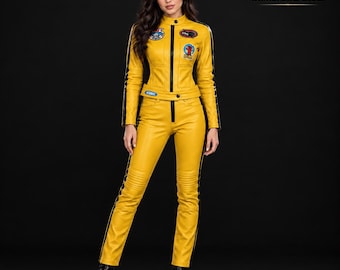 Kill Bill The Bride Yellow Inspired Leather Costume | Halloween Costume Cosplay Gothic Uma Thurman | Martial Arts Suit