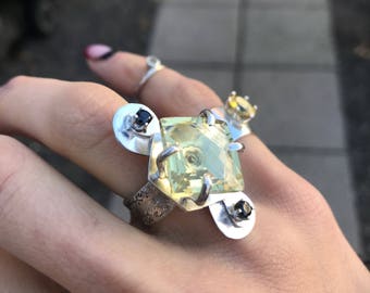 Statement Lemon Topaz and Black Spinel Ring