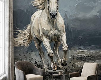 Oil Painting Horse Wallpaper | Equestrian Art Mural, Vintage Horse Wall Decor