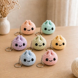 Virkmönster för nyckelringar med dumplings i PDF-format | Virkning av amigurumi-nyckelringar utan symönster | Nyckelring med söta djur