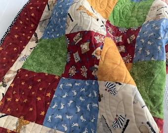 Colourful Noah's ark Patchwork quilt. Gender neutral. Fun little quilt for a little one.