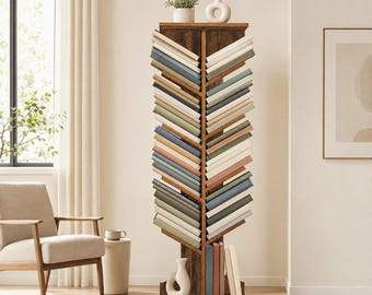 11 Tier Tree Bookshelf with LED Lights, Narrow Bookcase, Space Saving Book Storage Tower, Rustic Floor Standing Bookshelf for Bedroom
