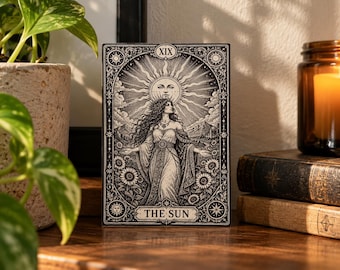 The Sun Tarot Muurdecoratie | Gegraveerde Aluminium Tarot Decoratie | Gotische Heksenachtige Hemelse Decoratie