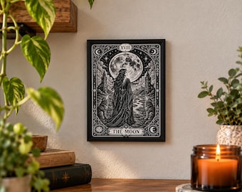 De Maan Tarot Muurdecoratie | Gegraveerde Aluminium Tarot Decoratie | Gotische Heksenachtige Hemelse Decoratie