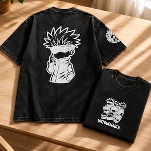 Camiseta extragrande inspirada en el anime UNTOUCHABLE / Camiseta gráfica estilo streetwear con lavado vintage / Estilo manga chibi