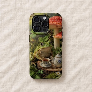 Frog Phone Case, Mushroom Tea Party Cottagecore iPhone and Samsung Cover