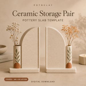 Pottery Bookend Template Ceramic Vase Bookends Slab Building Pattern Printable Clay Template Bookshelf Decor DIY Ceramic Project