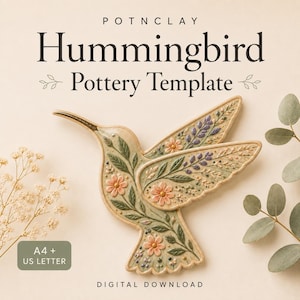 Hummingbird Pottery Template Ceramic Bird Wall Hangin, Slab Building Pattern Handbuilding Clay Template Printable PDF DIY Ceramic Project