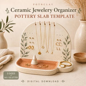 Smyckesorganisatör i keramik, mall för halsband, örhängeshållare, platta, byggmönster, DIY, utskrivbar keramik, present, lerprojekt