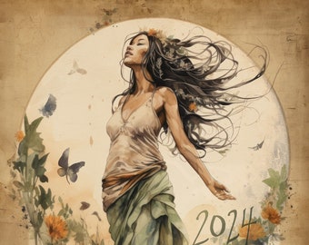 2024 Illustrated Lunar Calendar Poster