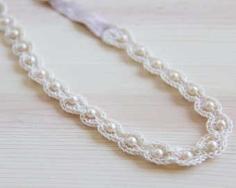 Crochet Pattern - Pearl & Lace Headband - Instant Dowload