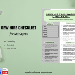 Liste de contrôle pour les nouveaux responsables, flux de travail d'intégration, RH pour petites entreprises (Word, Canva, PDF)