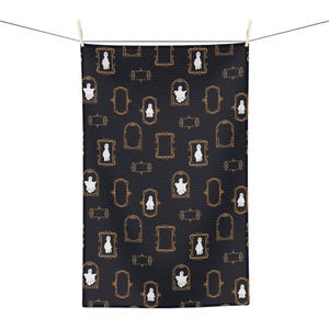 Ghost Portraits Microfiber Tea Towel | Haunted Frames Pattern