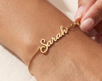 Solid Gold Custom Name Bracelet, 14K 18K, Dainty Layering Piece