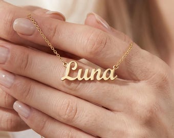 Mini Name Necklace in Solid Gold, Dainty Custom Script
