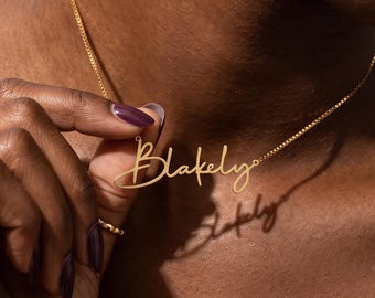 Custom Cursive Gold Necklace: Personalized Name Necklace, Handmade Script Name Jewelry, Solid Gold Pendant