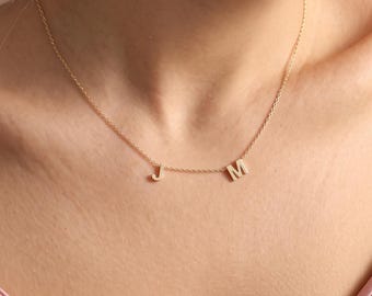 Multiple Initial Necklace Solid Gold, family necklace, dainty chain