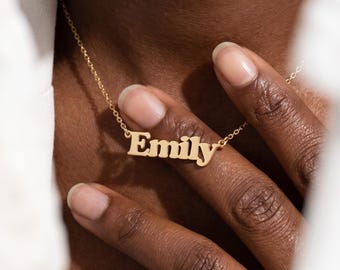 Solid Gold Personalized Name Necklace: Dainty Name Jewelry, Custom Text Necklace for Her