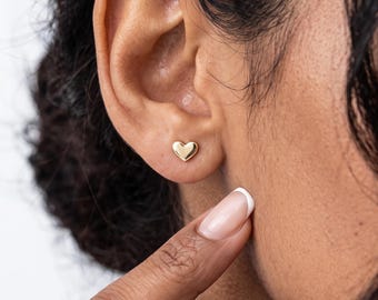 Tiny Gold Heart Stud Earrings: Dainty Heart Stud Earrings, Solid Gold Love Stud Earrings, Minimalist Jewelry