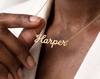 Solid Gold Cursive Name Necklace: Delicate Name Necklace with Desired Name, Custom Name Jewelry