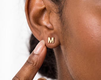 Custom Initial Stud Earring: 14K Solid Gold Minimalist Alphabet Earring, Tiny Letter Stud, Personalized Earring for Her