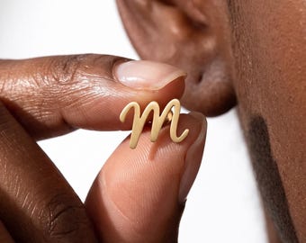 Custom Initial Stud Earring: Old English Gold Letter Earring, 14K Solid Gold Alphabet Earrings, Solid Gold Jewelry