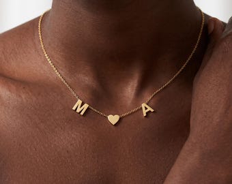 Personalized Couples Letter Necklace: Dainty Custom Initial Charm Necklace, Handmade Gold Jewelry