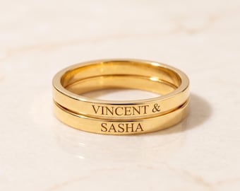 Personalized Solid Gold Name Ring, Thin Band, Dainty Custom Name
