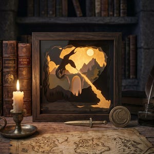 Dragon Rider Academy Shadow Box SVG | Lightning Wielder 3D Papercut File | War College Romantasy Bookish Decor | BookTok Fantasy Gift