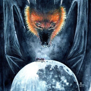 1x carte postale vierge chauve-souris roussette « Nightpuppy »