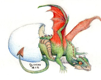 1 x blank baby dragon hatchling greetings card