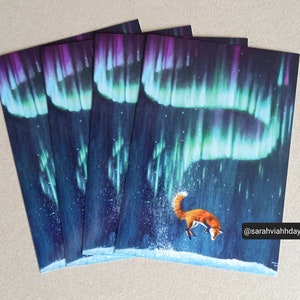 1x Blanko-Fuchs Postkarte Feuerfuchs Revontulet Nordlichter Aurora Borealis