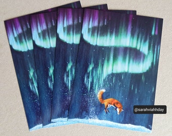 1x blank fox postcard firefox revontulet northern lights aurora borealis