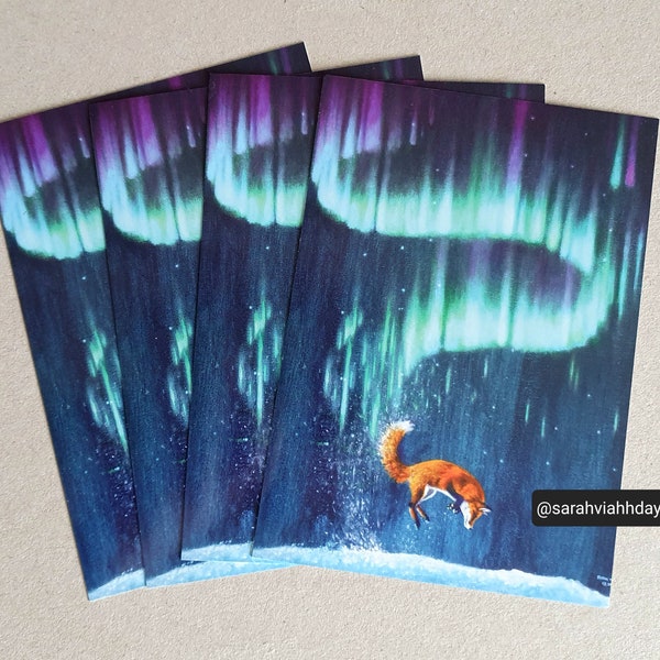 1x blank fox postcard firefox revontulet northern lights aurora borealis