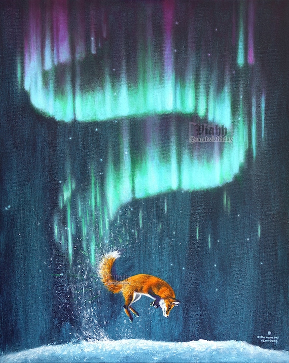 S117 Revontulitaulut レヴォントゥレット 絵画 フィンランド Top Quality A5/A4 Art Print Fox Acrylics Firefox 