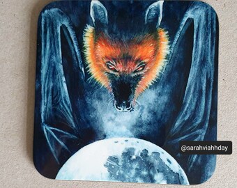 Flying fox fruit bat coaster art print for drinks