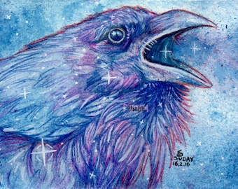 1 x raven crow postcard "Tähtien Äiti"