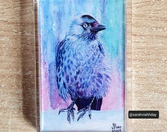 Colourful jackdaw fridge magnet