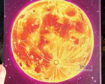 Original golden full moon acrylic painting on canvas