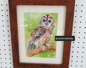 Small Tawny owl watercolour painting