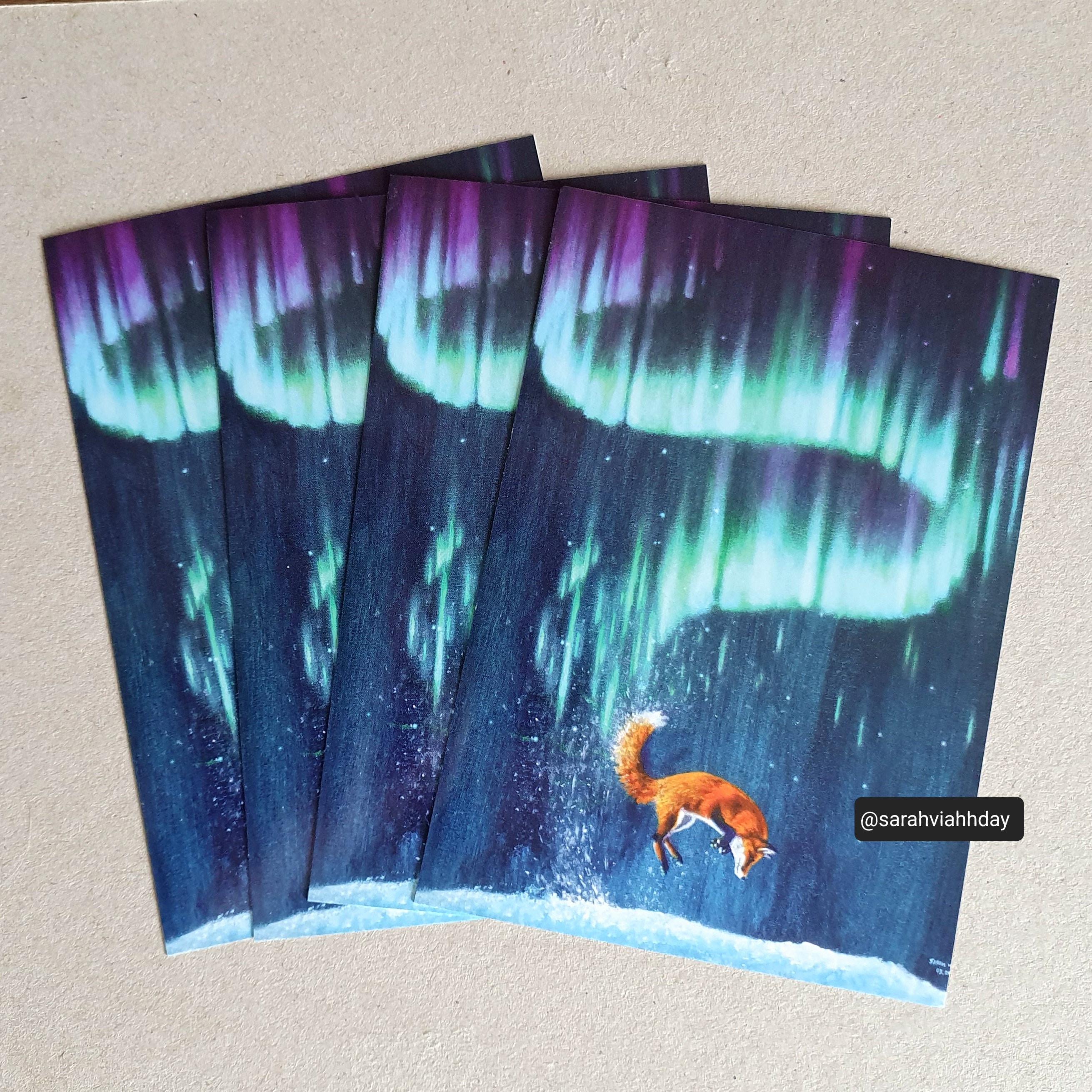 1x Blank Fox Postcard Firefox Revontulet Northern Lights Aurora