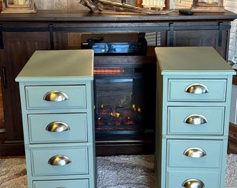 Sold! Refinished Solid Wood Nightstands, Sage Green, Brass Hardware (Set of 2)