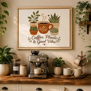 Framed Coffee Plant Canvas: Colorful Botanical Wall Art for Coffee Bar or Kitchen image 1
