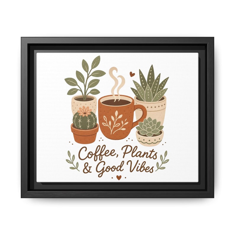 Framed Coffee Plant Canvas: Colorful Botanical Wall Art for Coffee Bar or Kitchen image 2